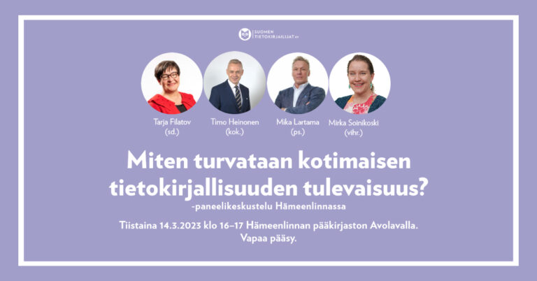 Poliitikot keskustelevat tietokirjallisuudesta Hämeenlinnassa 14.3. klo 17.30