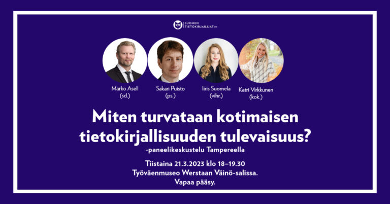 Poliitikot keskustelevat tietokirjallisuudesta Tampereella 21.3. klo 18