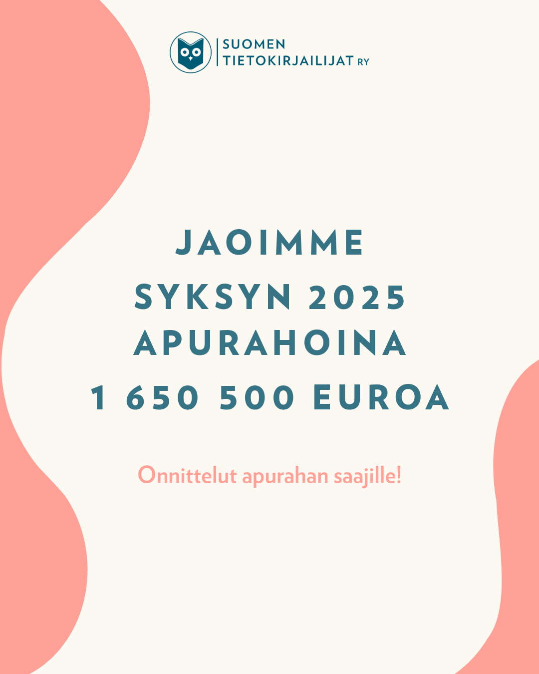 Suomen tietokirjailijoiden syksyn apurahat on jaettu